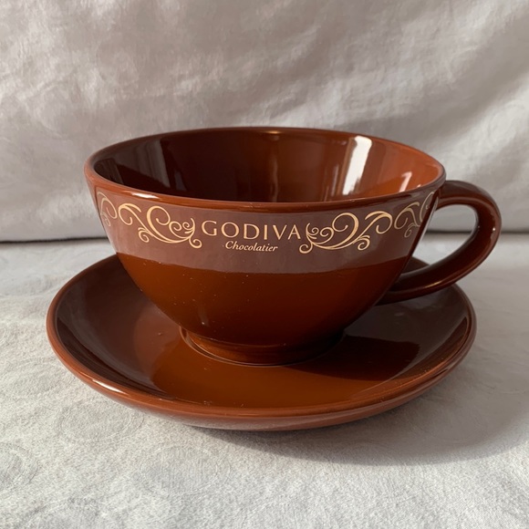 Godiva Chocolatier Oversized Mug & Saucer Set Gold Accents - Picture 1 of 8